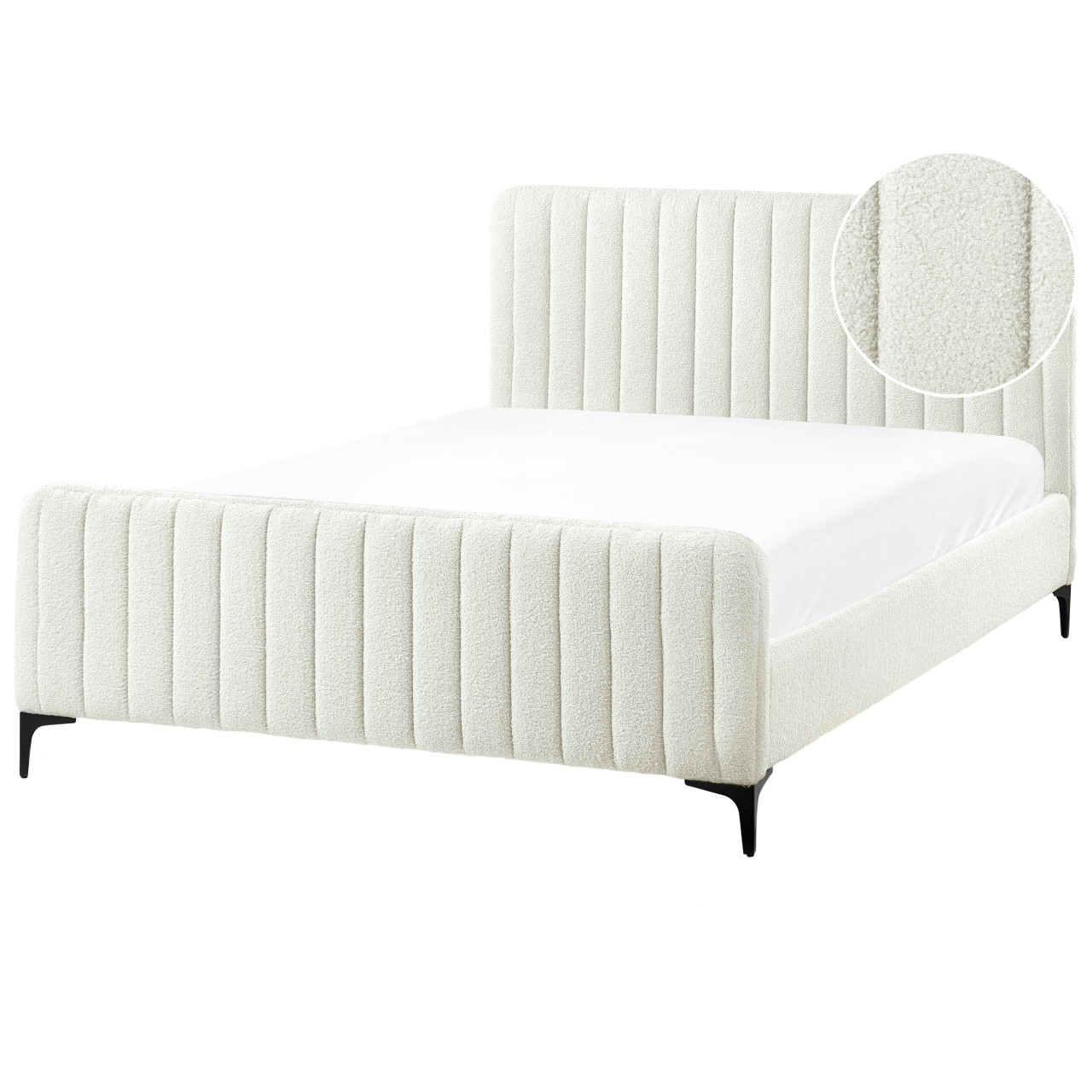 Cama doble Lunan en bouclé blanco