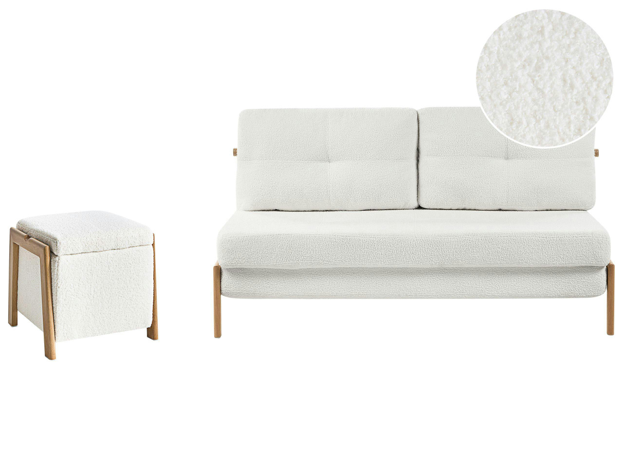 Conjunto de sala de estar 3 lugares EDLAND Bouclé Branco com pufe