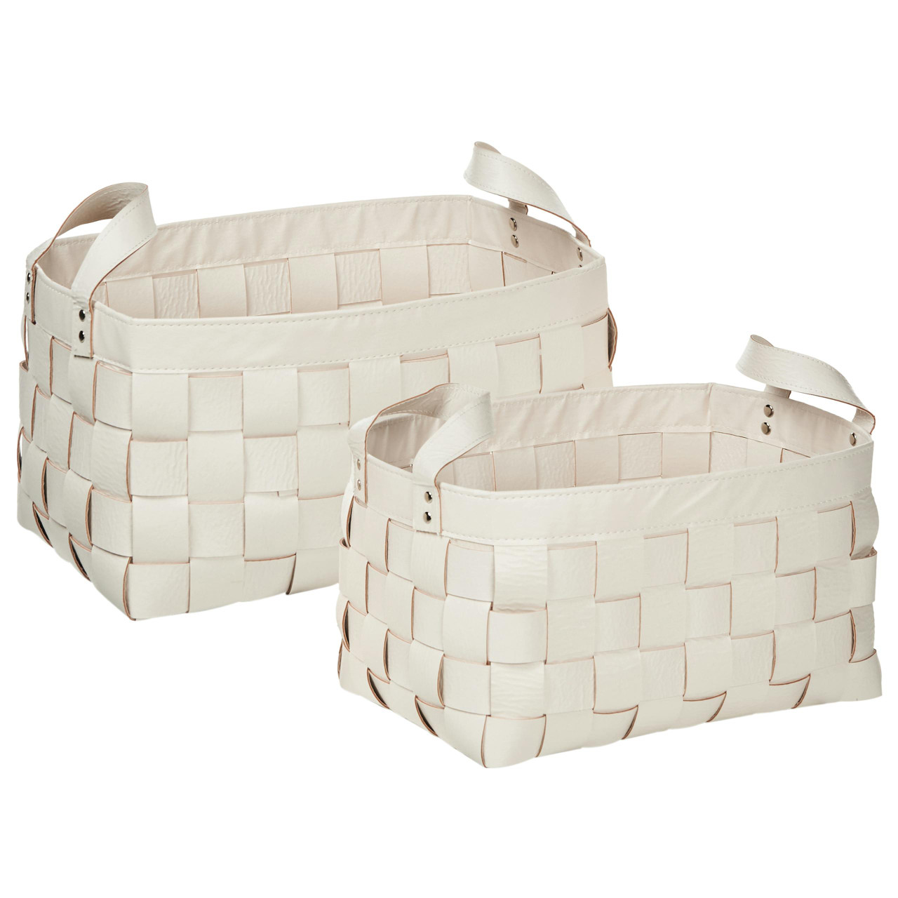 Set of 2 rectangular faux leather baskets with handles