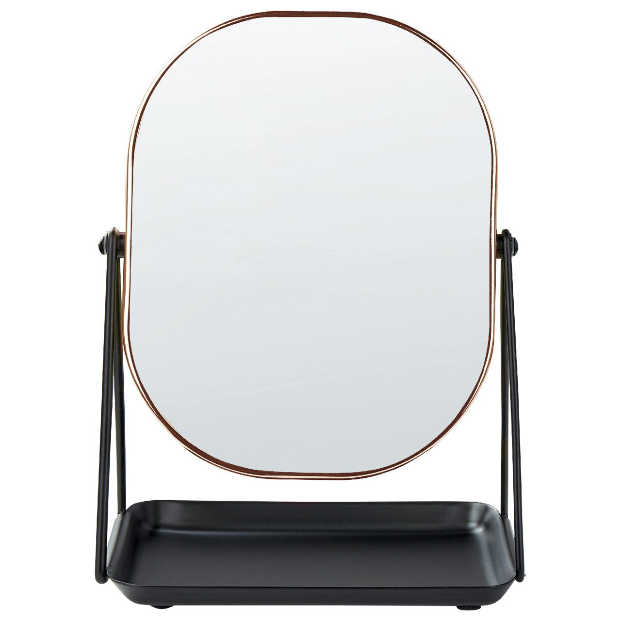 Espejo de maquillaje Correze hierro rosa-dorado oval con bandeja