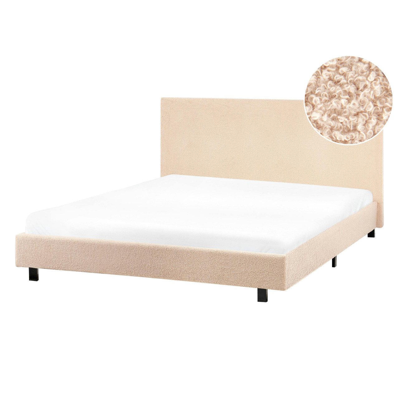 Estructura de cama doble Albi en bouclé crema