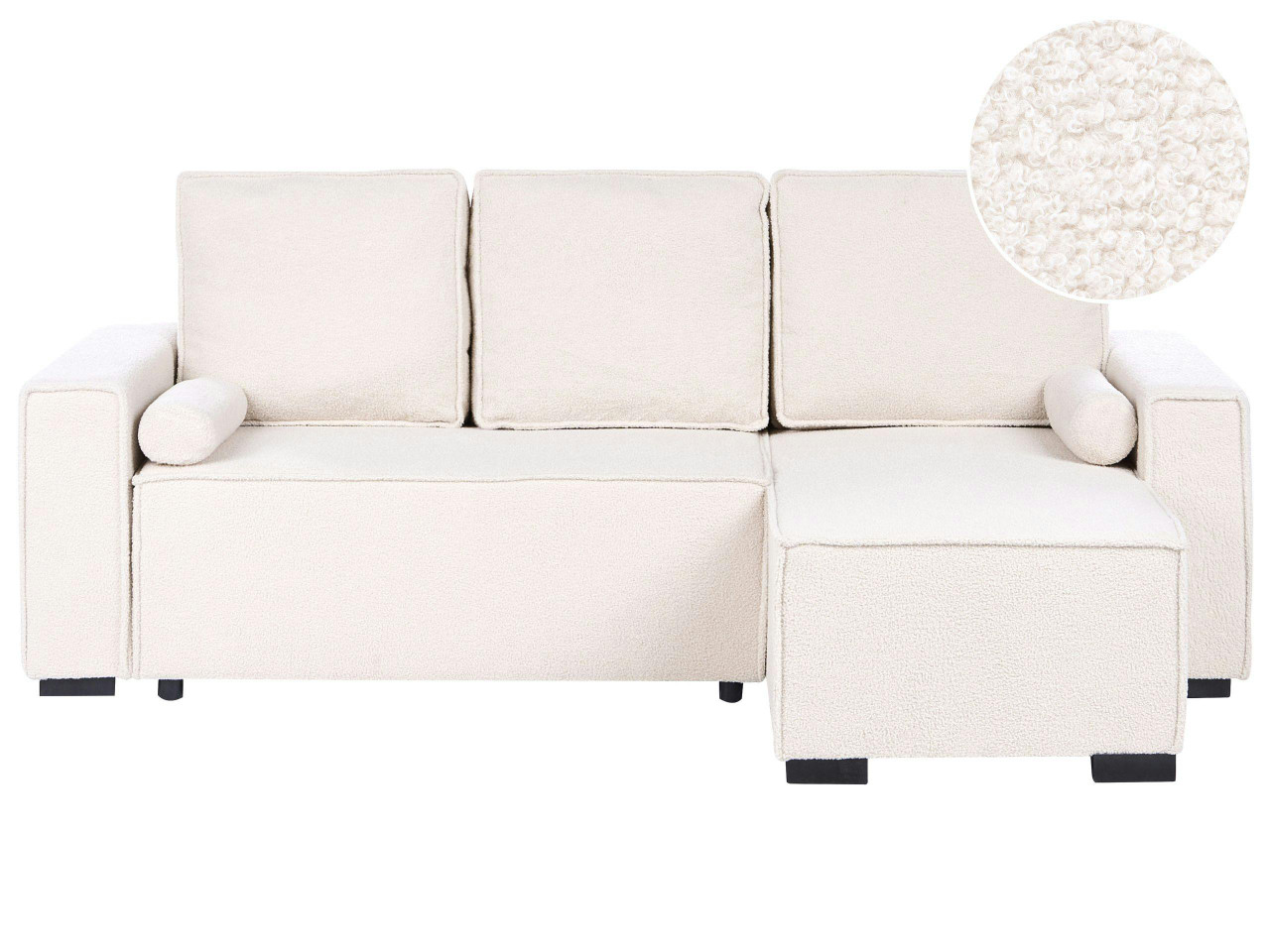 Sofá-cama de canto 3 lugares EDANE Bouclé Branco creme com arrumação à esquerda