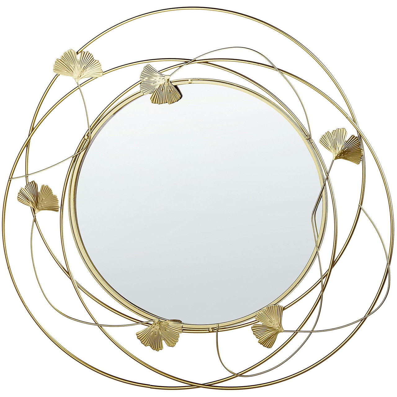 Espejo decorativo de hierro con motivos de hoja acabado dorado