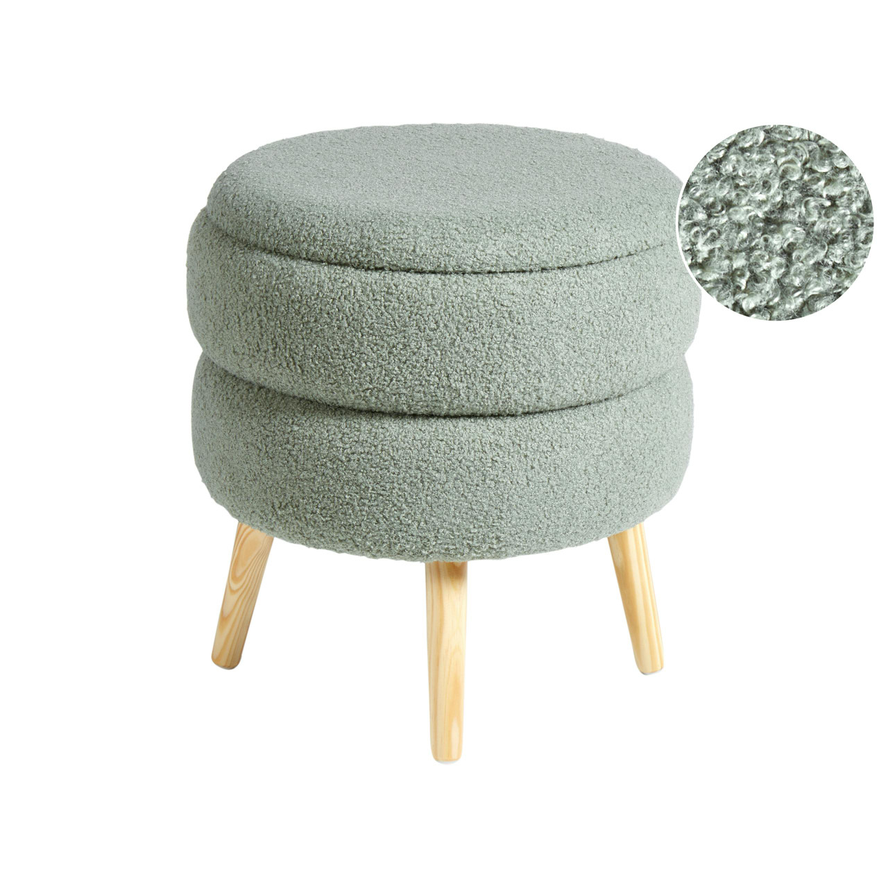 Okaton bouclé storage stool with pine legs