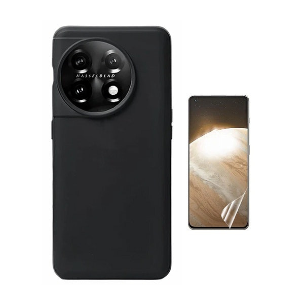Hydrogel screen protector and liquid silicone case kit for OnePlus 11 - black