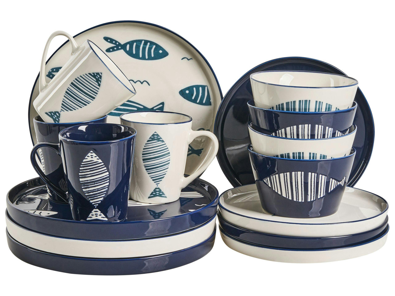 Conjunto de 16 peças de louça TAMARIND Porcelana Branco/Azul
