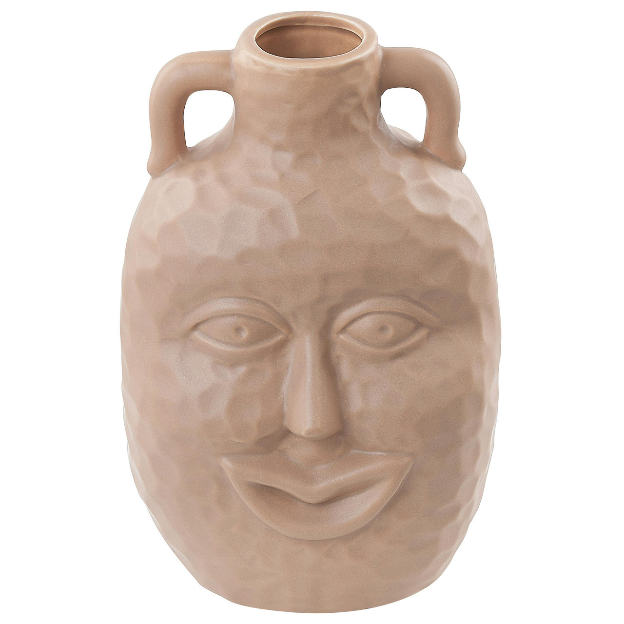 Jarro Decorativo Com Motivo Facial Beliani Veria De Porcelana Creme 18x13x26