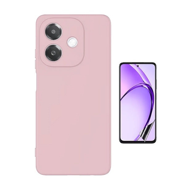 Película Hydrogel Full Cover y Funda de Silicona Líquida para Oppo A40M - Rosa