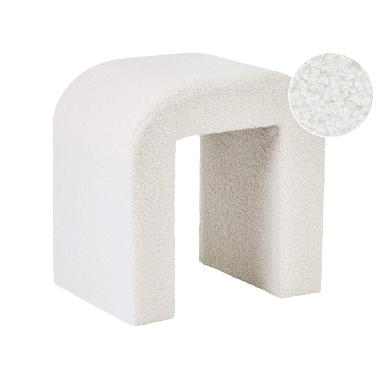 U-shaped pouf in white bouclé