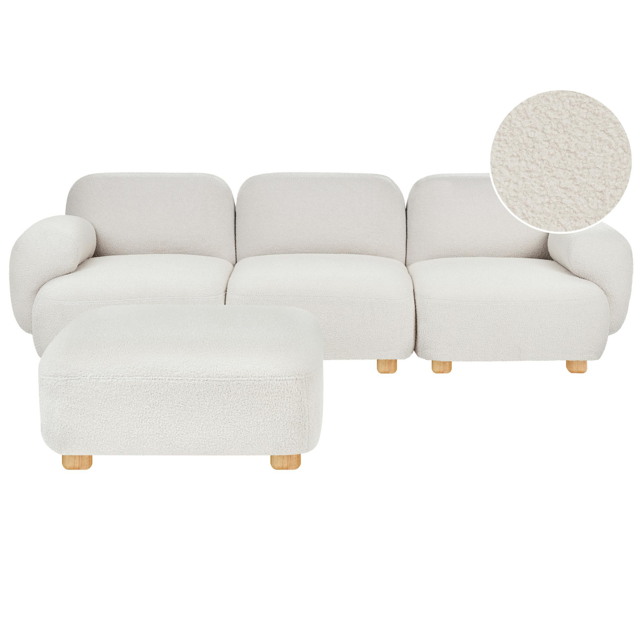 Sofá modular com repousa-pés estofado BELIANI Amli de Bouclé Branco 91x75