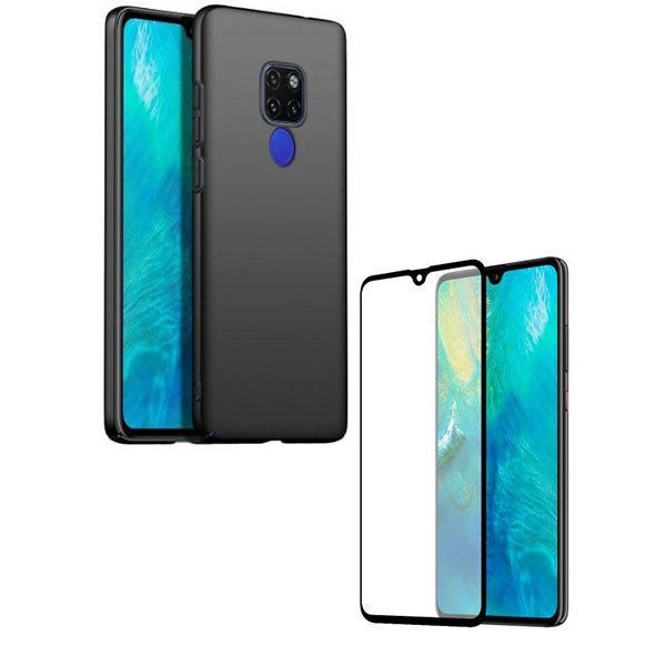 Tempered glass Full Cover protector and SlimShield case for Mate 20 - Black