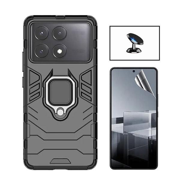 Hydrogel Full Cover Screen Protector + Military Defender Case with Magnetic Car Mount for Xiaomi Poco X6 Pro