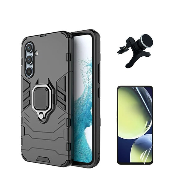 Hydrogel full cover screen protector + Military Defender case with magnetic car mount for Samsung Galaxy S23 FE - Black
