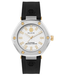 PHILIPP PLEIN Relógio The Hexagon Street Couture com movimento quartz, caixa em aço inoxidável de 38 mm, vidro mineral, mostrador analógico e bracelete em silicone com fecho de fivela. Resistente à água até 5 ATM. Inclui caixa e documentos. Materiais: aço inoxidável e silicone.