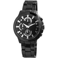 Relógio analógico Excellanc em metal com vidro mineral e movimento quartz. Caixa e bracelete metálicas com acabamento preto e fecho em aço inoxidável. Marca: Excellanc.