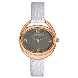 Relógio analógico Adora com caixa em aço inoxidável, mostrador cinzento, movimento de quartzo, vidro cristal mineral e bracelete em pele. Diâmetro da caixa: 38 mm. Resistência à água: 3 ATM (30 m). Marca: Adora.