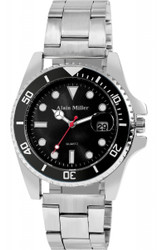 Relógio masculino Alain Milner em aço inoxidável com mostrador preto. Movimento de quartzo SL28, vidro mineral, função de data e ponteiros com Superluminova. Caixa 39 mm x 12 mm. Inclui 1 unidade.
