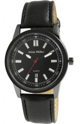 Relógio casual Alain Milner para homem com caixa de 42 mm, função de data, ponteiros luminescentes e bracelete preta em pele sintética com fecho de fivela. Largura das asas: 22 mm. Comprimento aproximado da bracelete: 25,5 cm. Marca: Alain Milner.