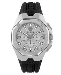 Relógio Octagon Hyper Sport Chrono da marca PHILIPP PLEIN com movimento quartz, vidro mineral e caixa em aço inoxidável de 45 mm. Bracelete em silicone com fecho de fivela. Mostrador analógico com função cronógrafo e resistência à água até 5 ATM. Inclui caixa e documentação. Marca: PHILIPP PLEIN.