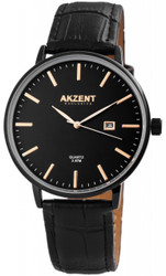 Relógio de pulso analógico de 3 ponteiros para homem da marca Akzent. Movimento de quartzo, caixa metálica com vidro mineral (diâmetro 42 mm; altura 10 mm). Fundo em aço inoxidável. Resistência à água: 3 ATM. Bracelete em pele sintética castanha com fecho de fivela; comprimento aproximado 25,5 cm. Estilo casual e elegante.