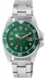 Relógio de pulso Homem Alain Milner em aço inoxidável com movimento de quartzo, indicação de data e ponteiros com Super-LumiNova para leitura noturna. Caixa 39 mm, espessura 12 mm, vidro mineral. Pulseira em aço inoxidável com fecho dobrável. Marca: Alain Milner