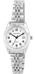 Relógio Alain Milner feminino analógico de 3 ponteiros com movimento de quartzo SL28. Caixa e bracelete em aço inoxidável, vidro mineral, fecho dobrável e indicação de data. Fundo em aço inoxidável. Marca: Alain Milner.