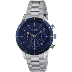 Relógio analógico de quartzo Breil com caixa de 42 mm, mostrador azul e bracelete de aço inoxidável com fecho de implantação. Vidro mineral. Resistência à água: 10 m. Garantia de 3 anos. Marca: Breil. Não inclui a caixa da marca.