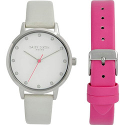 Relógio Daisy Dixon com bracelete em pele sintética cinzenta e rosa, vidro mineral e movimento de quartzo. Diâmetro da caixa: 36 mm; largura da bracelete: 15 mm. Fabricado por Daisy Dixon. A caixa pode variar ligeiramente em relação à imagem; envio conforme disponibilidade de fábrica.