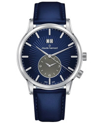 Relógio Claude Bernard Classic 2nd Time Zone com mostrador azul e função de segundo fuso horário. Pulseira intercambiável. Marca: Claude Bernard.