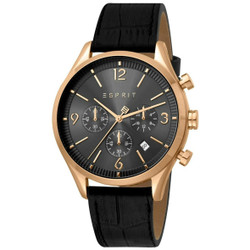 Relógio Esprit em aço inoxidável com mostrador castanho e detalhes em rosa gold. Movimento de quartzo, vidro mineral e bracelete em pele preta com fecho de fivela. Diâmetro da caixa: 40 mm. Resistência à água: 5 ATM. Garantia de 3 anos. A caixa pode diferir ligeiramente da fotografia conforme disponibilidade do fabricante.