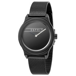 Relógio analógico Esprit com mostrador preto e bracelete em aço inoxidável. Diâmetro do mostrador: 30 mm. Resistente à água até 5 ATM. Inclui caixa e documentação. A caixa pode diferir ligeiramente da fotografia conforme disponibilidade do fabricante.