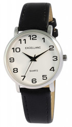 Relógio analógico feminino Excellanc com movimento de quartzo de 3 ponteiros. Caixa em aço inoxidável de 31 mm com vidro mineral. Bracelete em pele sintética com fecho de fivela. Comprimento aproximado da bracelete: 25 cm. Mostrador com algarismos arábicos para leitura fácil. Marca: Excellanc