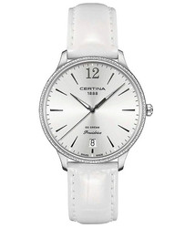 Certina DS Dream Precidrive Lady. Relógio em aço inoxidável com marcadores de diamante e movimento suíço Precidrive. Mostrador analógico; indicado para uso diário e ocasiões formais. Marca: Certina.