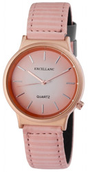 Relógio analógico feminino Excellanc com movimento de quartzo. Caixa metálica de 38 mm com vidro mineral e tampa em aço inoxidável. Bracelete em pele sintética castanha com 18 mm de largura e fecho de fivela. Comprimento total aproximado 19 cm. Marca: Excellanc.