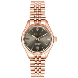 Relógio GANT com movimento de quartzo e mostrador analógico. Caixa de 34 mm com vidro em cristal mineral. Resistência à água de 5 ATM. Bracelete em aço inoxidável com acabamento rosé. Inclui caixa, documentação e garantia GANT de 3 anos. A caixa pode diferir ligeiramente da fotografia.