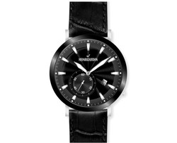 Heinrichssohn Relógio Narbonne HS1016C para Homem. Movimento de quartzo com pequeno segundero e indicação de data. Caixa em aço inoxidável prateado (diâmetro aprox. 44 mm; espessura aprox. 8 mm). Mostrador preto. Bracelete em couro preto com fecho de fivela. Resistência à água: 3 ATM. Inclui estojo.