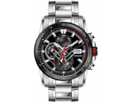 Relógio Heinrichssohn Cancun HS1013D para Homem com movimento de quartzo Miyota/Citizen JP15. Caixa e bracelete em aço inoxidável prateado com mostrador preto. Funções: segundo fuso horário, indicador do dia da semana, data e taquímetro. Fecho dobrável. Resistência à água: 10 ATM. Dimensões aproximadas: diâmetro 50 mm, espessura 12 mm, comprimento total aprox. 26 cm. Inclui estojo.