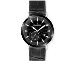 Relógio Heinrichssohn Narbonne HS1016D para homem. Caixa em aço inoxidável prateada, movimento de quartzo Citizen GP11, mostrador preto com pequeno segundo e indicador de data. Bracelete em pele cinzenta com fecho de fivela. Resistência à água 3 ATM. Diâmetro aproximado 44 mm; espessura 8 mm. Inclui estojo. Marca: Heinrichssohn.