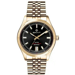 Relógio casual GANT com movimento de quartzo e mostrador analógico. Caixa 43,5 mm; resistência à água 5 ATM. Bracelete em aço inoxidável com acabamento dourado e vidro mineral. Inclui caixa e documentação. Garantia de 3 anos. A caixa pode variar conforme disponibilidade.