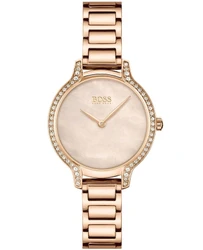 Relógio Hugo Boss modelo 1502556 com caixa em aço inoxidável e mostrador rosa. Fecho de fivela. Design casual adequado para uso diário. Marca: Hugo Boss.
