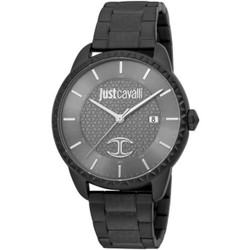 Relógio Just Cavalli para Homem com movimento de quartzo, caixa e bracelete em aço inoxidável e mostrador cinzento. Função de data, vidro mineral e fecho dobrável. Resistência à água: 10 ATM. Diâmetro da caixa: 42 mm; altura: 9 mm; largura de encaixe da bracelete: 20 mm; máxima circunferência: 230 mm. Marca: Just Cavalli.
