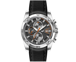Relógio Heinrichssohn Halifax HS1012D para Homem com movimento de quartzo Miyota/Citizen JP15. Caixa em aço inoxidável 49 x 12 mm, mostrador cinzento e bracelete em pele preta com fecho de fivela. Funções: segundo fuso horário (dual timer), indicação do dia da semana e data. Resistente à água até 10 ATM. Comprimento aprox. 26,5 cm. Inclui estojo. Marca: Heinrichssohn.