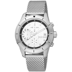 Relógio Just Cavalli para Homem em aço inoxidável com movimento de quartzo e cronógrafo. Mostrador analógico com vidro mineral, bisel fixo e fecho de báscula. Resistência à água de 10 ATM. Caixa 42 mm, espessura 10 mm; bracelete 20 mm de largura e comprimento máximo 215 mm. Inclui caixa do relógio. Marca: Just Cavalli.