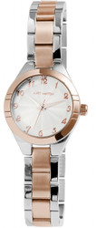 Relógio analógico feminino bicolor em aço inoxidável com movimento de quartzo de 3 ponteiros. Caixa 26 mm com vidro mineral e fundo em aço inoxidável. Bracelete bicolor em aço inoxidável com largura de 12 mm, fecho de gancho e elos removíveis; comprimento aproximado 20,5 cm. Resistência à água: 3 bar. Mostrador monocromático com numerais arábicos. Marca: Just.