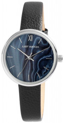 Relógio Just feminino com movimento de quartzo Miyota 2035 e mostrador analógico de 3 ponteiros. Caixa metálica 30 mm com vidro mineral, espessura 7,5 mm e fundo em aço inoxidável. Resistência à água: 3 bar. Bracelete em couro genuíno preto com fecho de fivela em aço inoxidável. Comprimento total aprox. 22 cm. Inclui caixa original e cartão de garantia. Marca: Just
