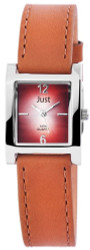 Relógio analógico de senhora Just com caixa em aço inoxidável, vidro mineral e bracelete em pele genuína com fecho de fivela. Dimensões da caixa: 22 x 22 mm; espessura 10 mm. Largura da bracelete: 24 mm; comprimento total: 21,5 cm. Resistência à água: 5 ATM. Marca: Just
