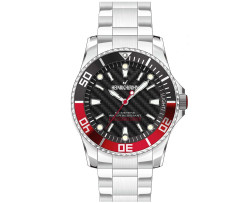 Relógio Heinrichssohn Köln HS1015A para Homem em aço inoxidável com bisel giratório, movimento de quartzo Miyota/Citizen 2035, luz LED, fecho dobrável e resistência à água até 5 ATM. Diâmetro da caixa: aprox. 44 mm; altura: aprox. 12 mm. Inclui estojo.