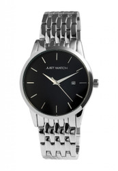 Relógio analógico Just com movimento de quartzo Miyota 2035 de 3 ponteiros. Caixa metálica de 42 mm com vidro mineral (altura 10 mm). Bracelete em aço inoxidável prateado de 22 mm com fecho dobrável. Comprimento aproximado 22 cm. Fundo da caixa em aço inoxidável. Resistência à água: 3 bar. Mostrador com indicação de data às 3 horas. Inclui cartão de garantia e caixa original Just. Marca: Just