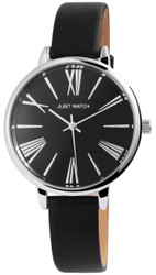 Relógio feminino Robin da Just com caixa metálica de 38 mm, mostrador analógico com índices romanos e movimento Miyota 2035. Vidro mineral; fundo em aço inoxidável com revestimento IP. Bracelete em couro genuíno com fecho de fivela de pino (largura 14 mm). Resistência à água: 3 ATM. Comprimento total: 21 cm. Peso: 32 g. Cores disponíveis: caixa em ouro rosa ou prata; mostrador em azul escuro, preto, prata, cinzento ou branco. Inclui gravação.