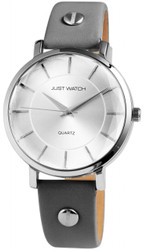 Relógio feminino Just com mostrador analógico, caixa metálica de 36 mm, vidro mineral, fundo em aço inoxidável e bracelete em couro genuíno. Resistente a salpicaduras. Inclui caixa original. Marca: Just.